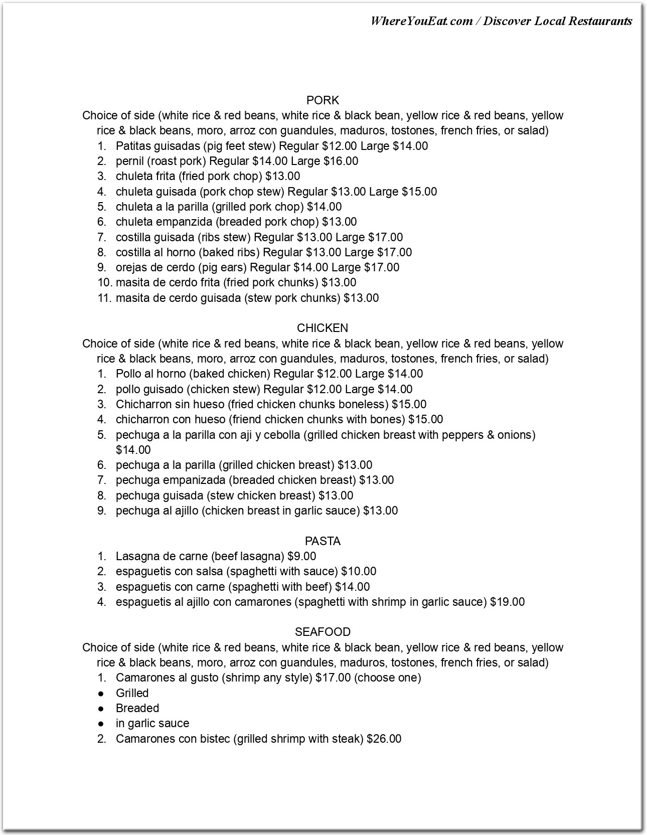 menu