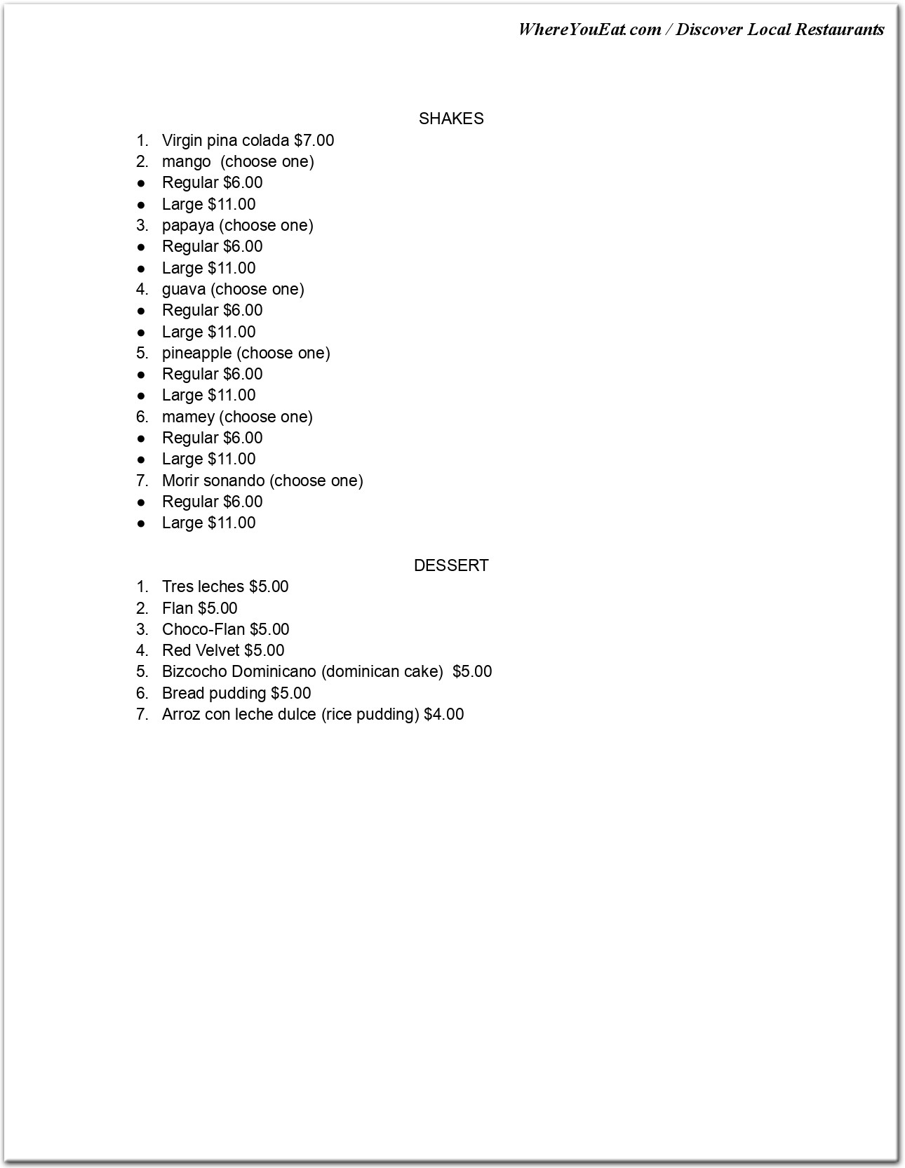 menu